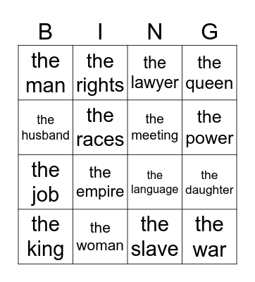 ¡BING! - nouns 2b Bingo Card