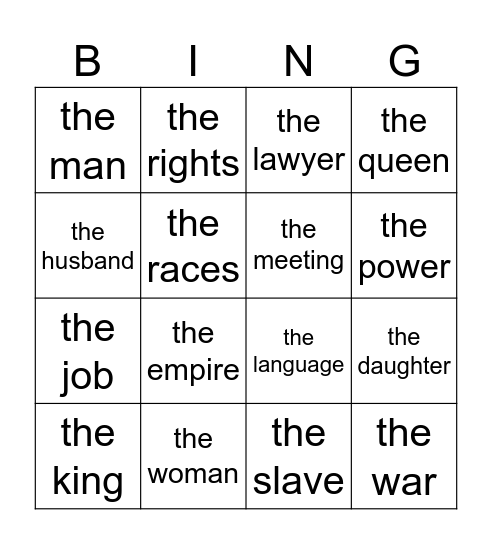 ¡BING! - nouns 2b Bingo Card