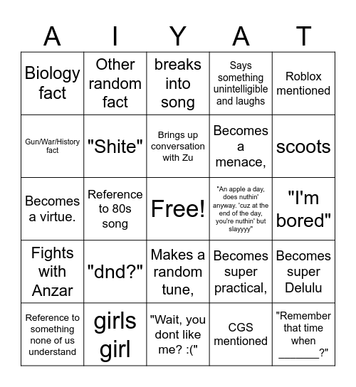 Untitled Bingo Card