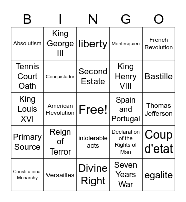 Revolutions+Enlightenment+Exploration Bingo Card