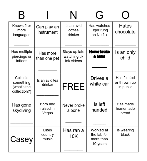 Coworker Bingo Card