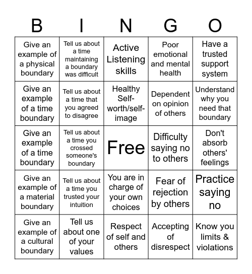 Boundaries Bingo Card