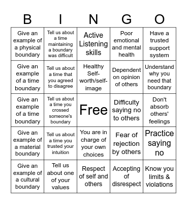 Boundaries Bingo Card