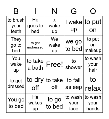 Reflexive Verbs Bingo Card