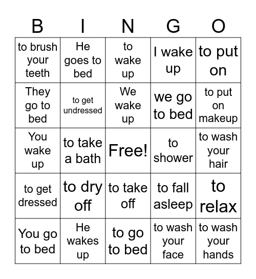 Reflexive Verbs Bingo Card