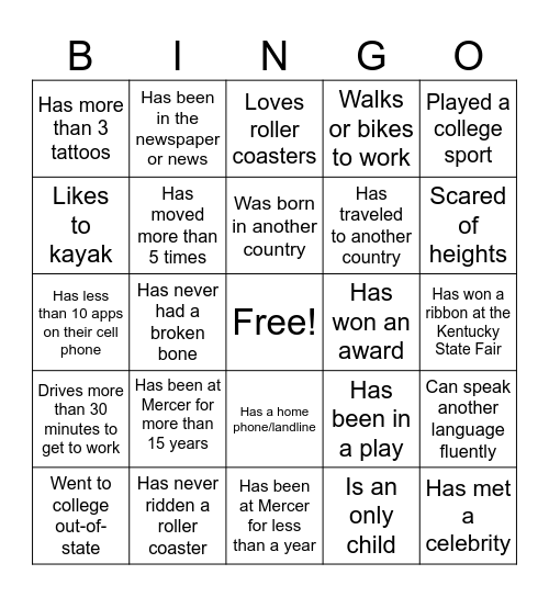 Find Someone Who... Bingo Card