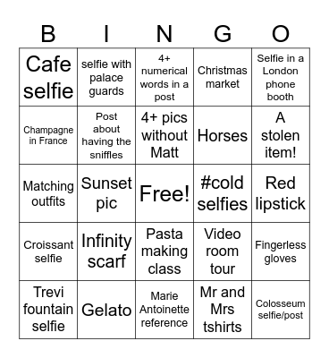 #Pre Wedding Honeymoon Bingo Card