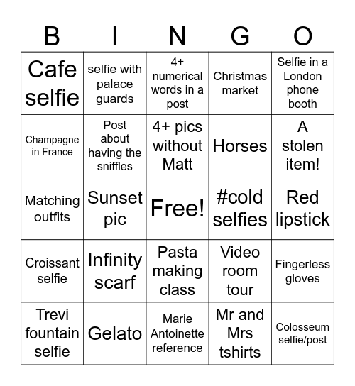 #Pre Wedding Honeymoon Bingo Card