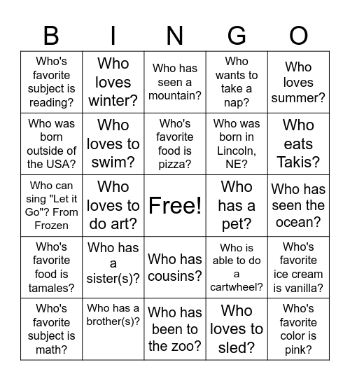 What do we have in Common? Bingo Card