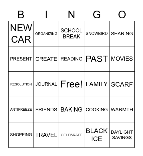 End of Year Bingo Card