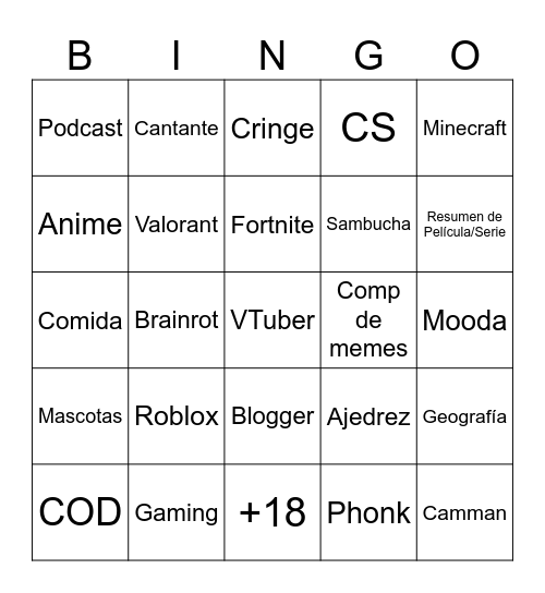 Yt Short Bingo Card