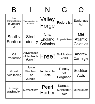 GMAS Review Bingo Card