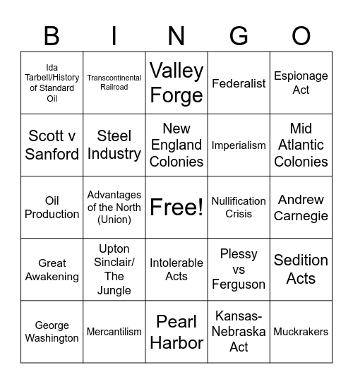 GMAS Review Bingo Card