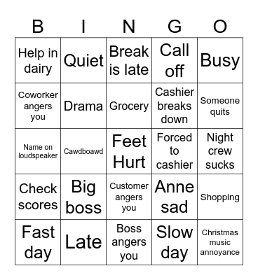 Retail Worker Bingo Card
