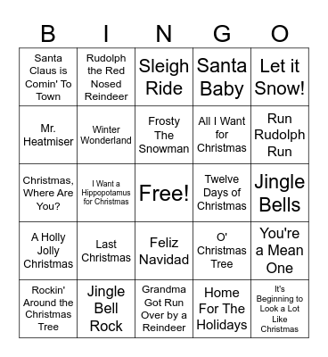 Christmas Music Bingo Card