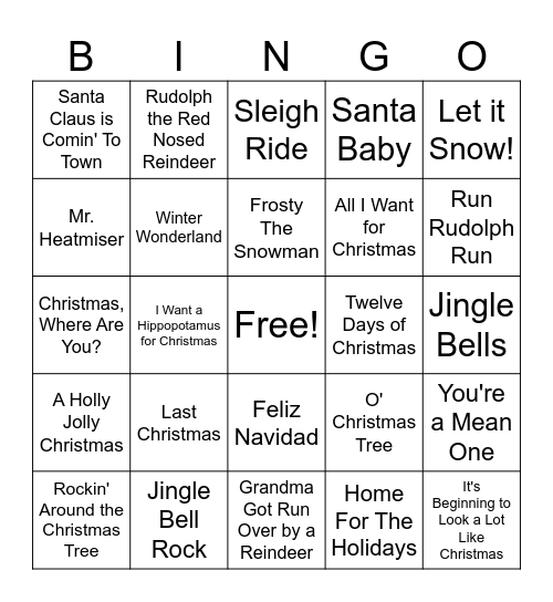 Christmas Music Bingo Card