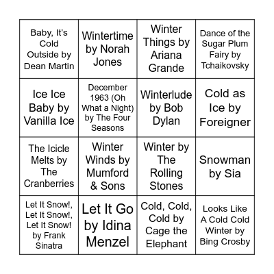 Snow Much Fun Song Bingo Card