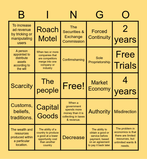 Final Exam BINGO Card