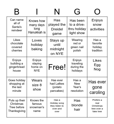 Get to Know You Bingo - Holiday Edition Bingo Card