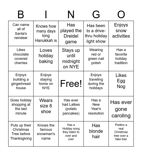 Get to Know You Bingo - Holiday Edition Bingo Card