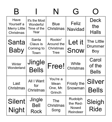 Christmas Music Bingo Card