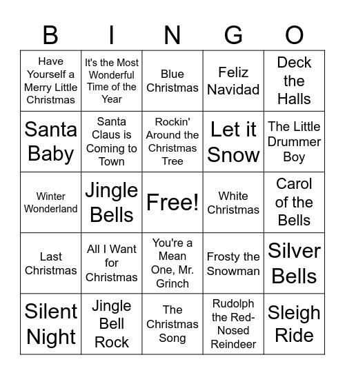 Christmas Music Bingo Card