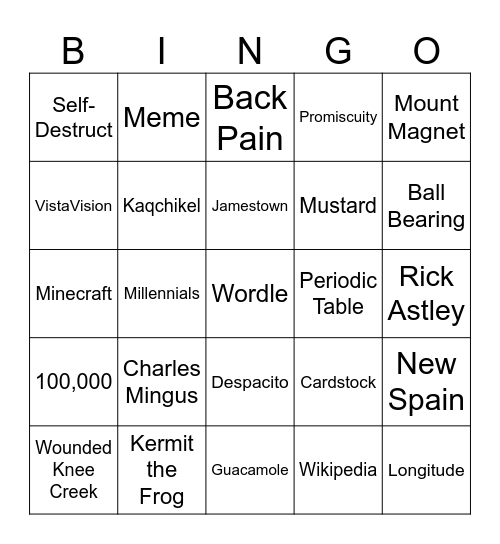 Untitled Bingo Card
