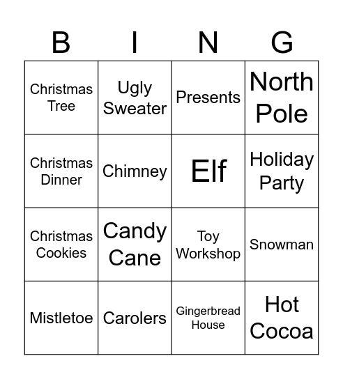 Christmas Movie Bingo Card