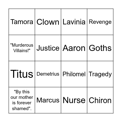 Titus Andronicus Bingo Card