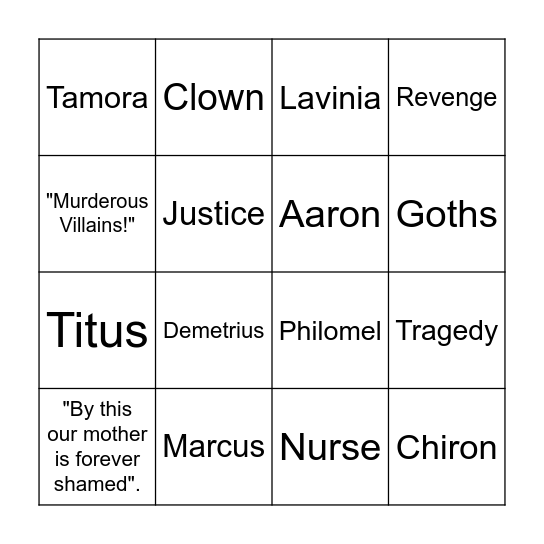 Titus Andronicus Bingo Card