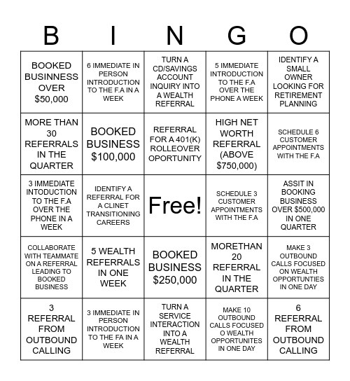 WEALTH BING Bingo Card