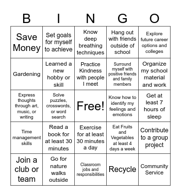 8 Dimensions of Wellness Bingo Card