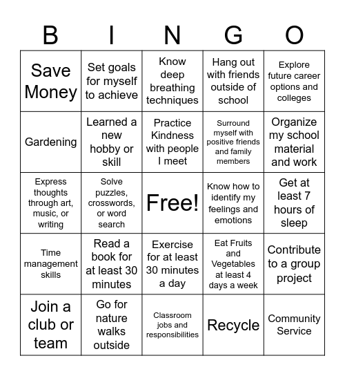 8 Dimensions of Wellness Bingo Card