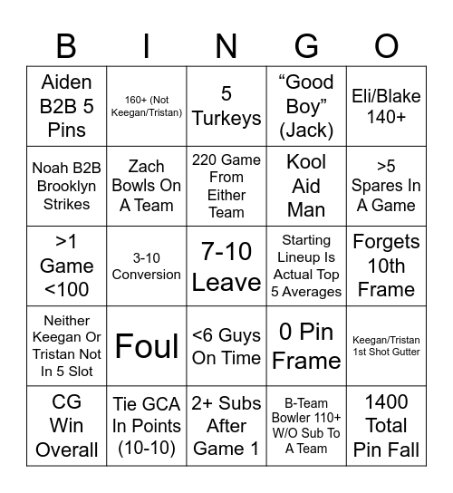 CG Bowling Boys 12-9 Bingo Card