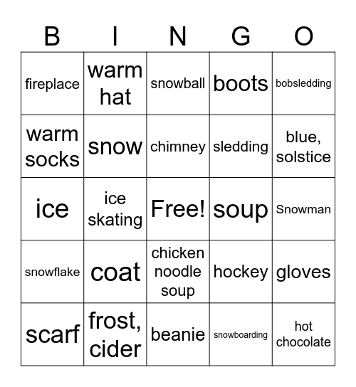 Winter Bingo Card