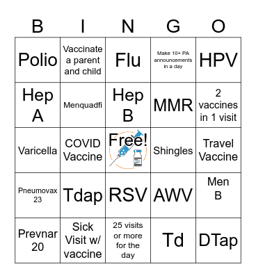 Clinic Bingo Card