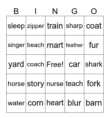 R Controlled Vowel Word Bingo Card