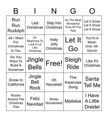 Winter Music Bingo Card