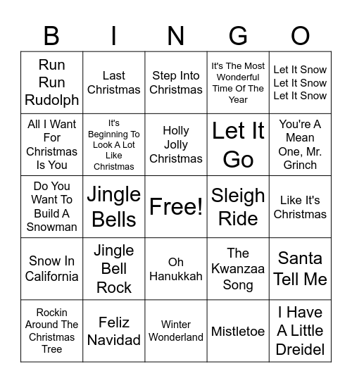 Winter Music Bingo Card