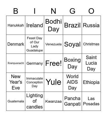 December Holiday Trivia Bingo Card