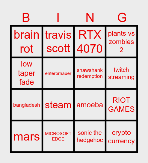 Untitled Bingo Card