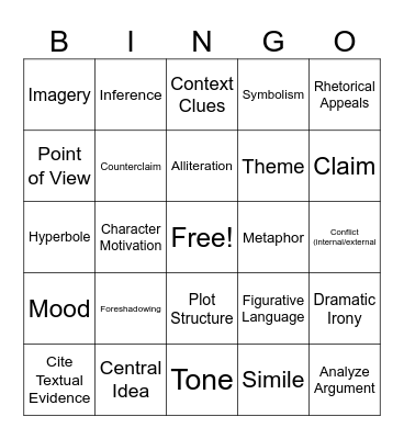 Literary Bingo Card