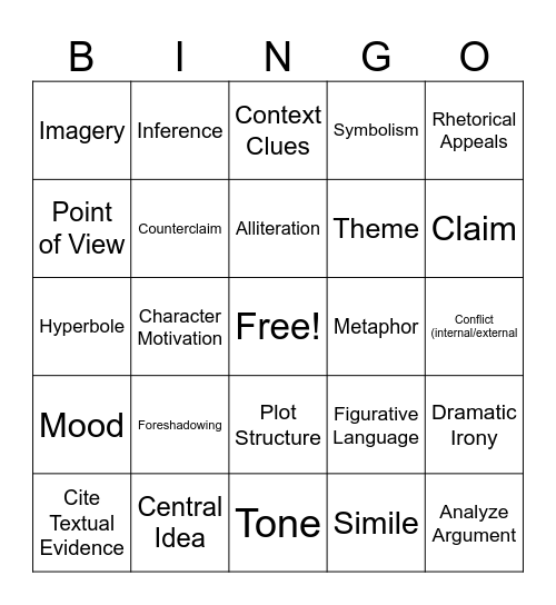 Literary Bingo Card