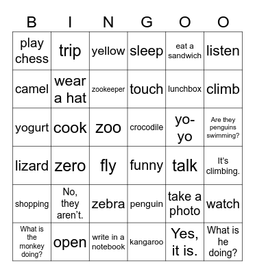 Unit 6: Funny monkeys! Bingo Card