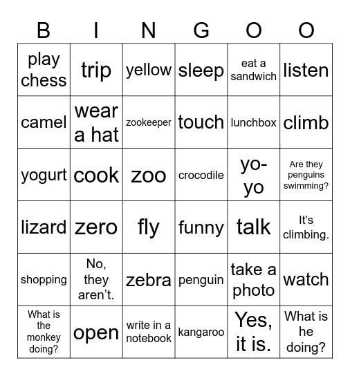 Unit 6: Funny monkeys! Bingo Card