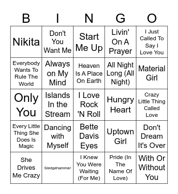 80's Fun Bingo Card