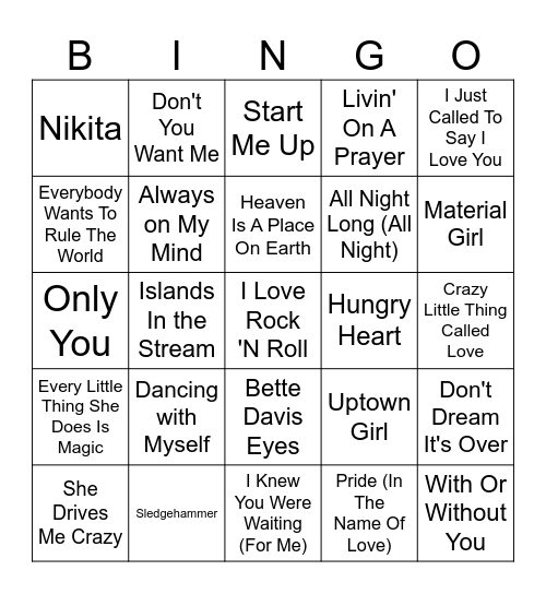 80's Fun Bingo Card