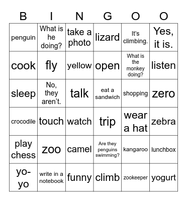 Unit 6: Funny monkeys! Bingo Card