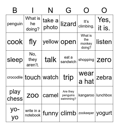 Unit 6: Funny monkeys! Bingo Card