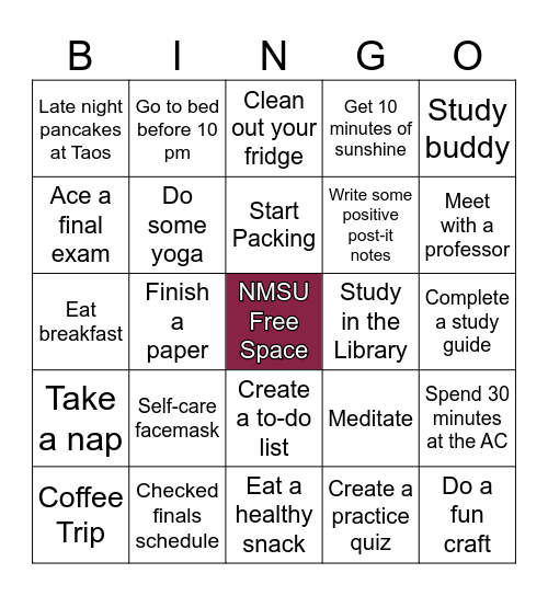 NMSU Finals Bingo Card